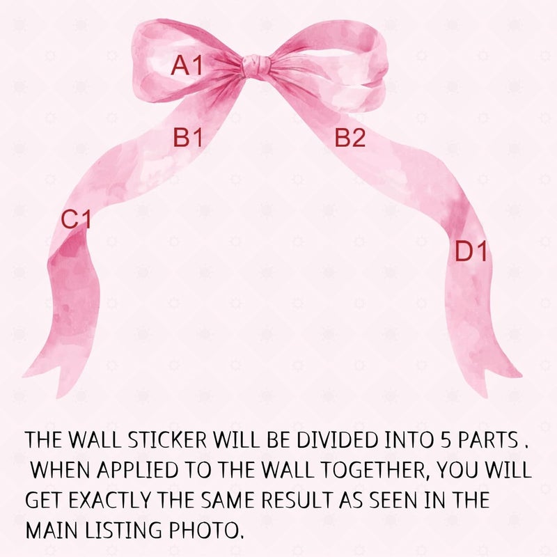 Fullhawl 59 x 45 Inch Large Pink Bow Wall Stickers Peel and Stick Coquette Girl Room Decor Large Watercolor Bow Stickers Preppy Waterproof Vinyl Decals Wall Decor for Girl Room Nursery Kindergarten - Image 3